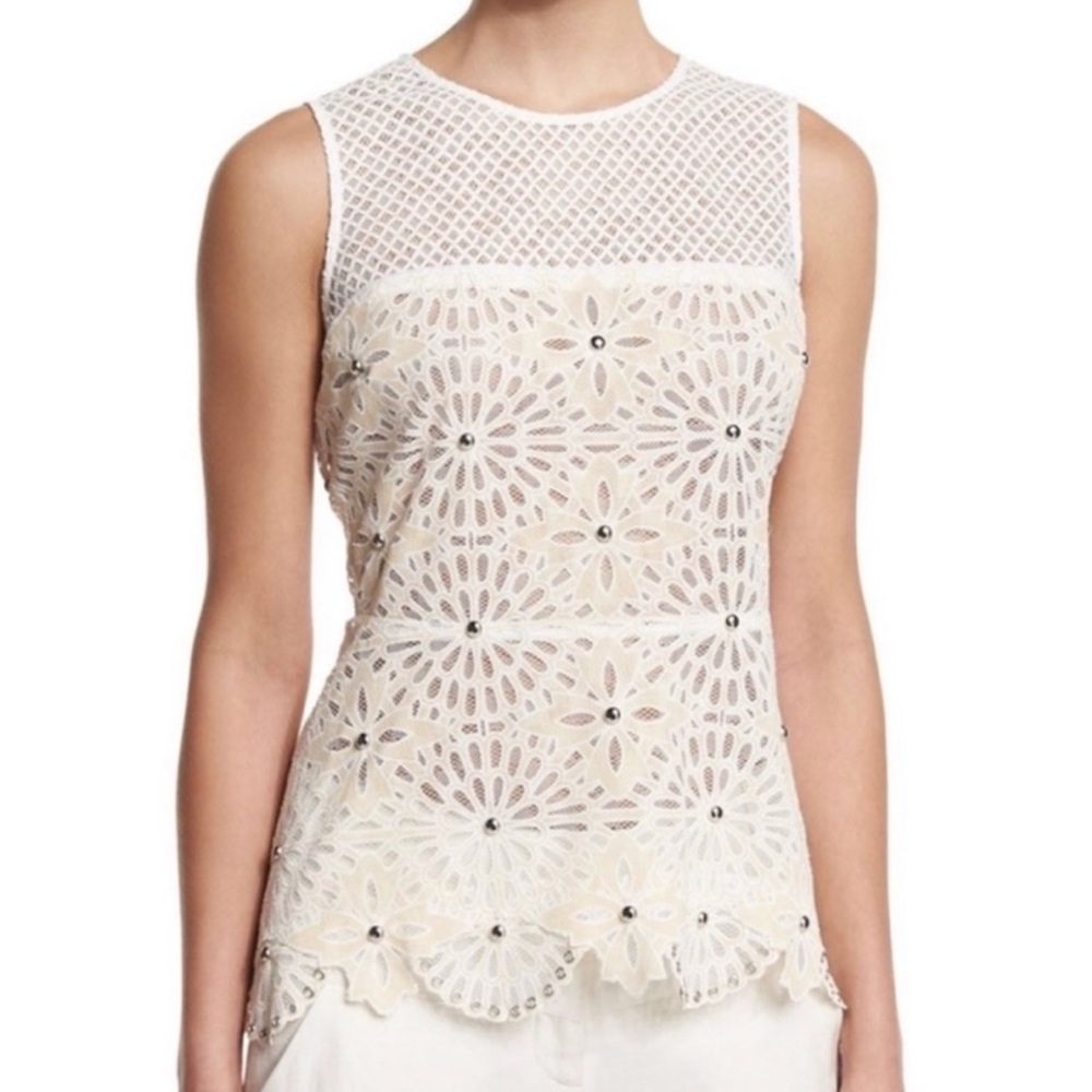 Veronica Beard Sunrise Beaded Crochet Top Pastel Office Summer Designer